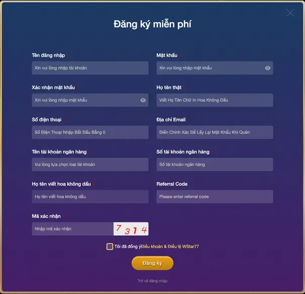 Đăng ký WSTAR77